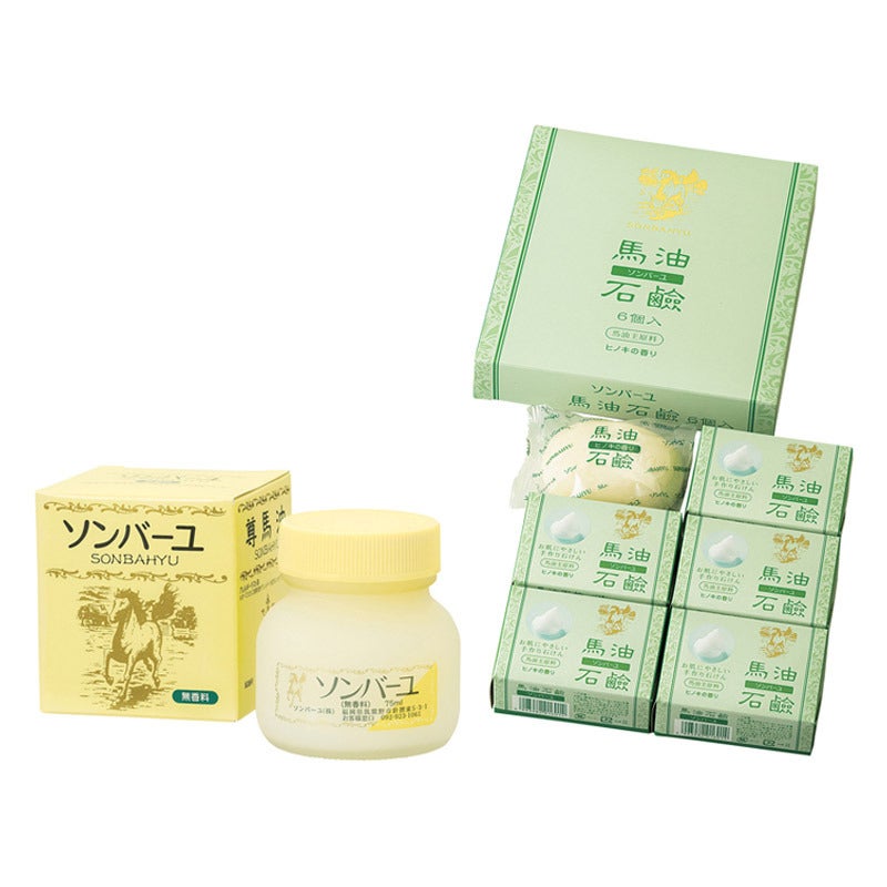 薬師堂/ソンバーユ無香料＆ソンバーユ馬油石鹸（ヒノキの香り）6個入