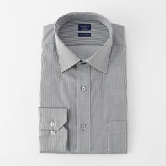 【日清紡アポロコット】綿100％形態安定グレーストライプ柄長袖ワイシャツ セミワイドカラー