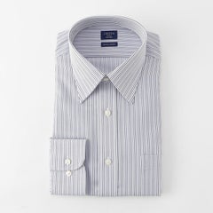 【日清紡アポロコット】綿100％形態安定モノトーンストライプ柄長袖ワイシャツ レギュラーカラー