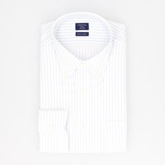 日清紡アポロコット 綿100％形態安定 ストライプ柄長袖ワイシャツ ボタンダウン