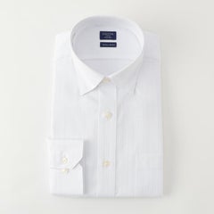 【日清紡アポロコット】綿100％形態安定白ドビー柄長袖ワイシャツ スナップダウン