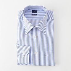 【日清紡アポロコット】綿100％形態安定ブルーストライプ柄長袖ワイシャツ レギュラーカラー