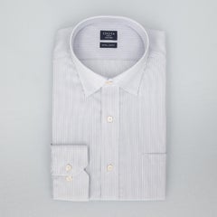 【日清紡アポロコット】綿100％形態安定ストライプ柄長袖ワイシャツ ショートスナップダウン
