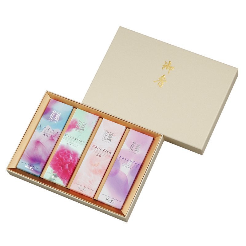 「ご進物 化粧箱入り」花風　四種入（ラベンダー／カーネーション／白梅／蓮花）