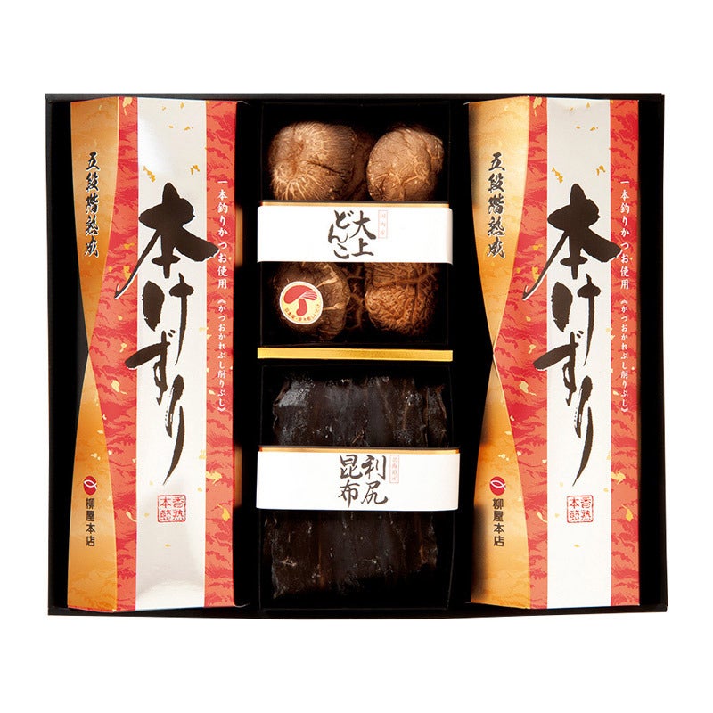 P0１1-112/柳屋本店 一本釣り鰹本枯節削り・椎茸・昆布詰合せ （GJR100）