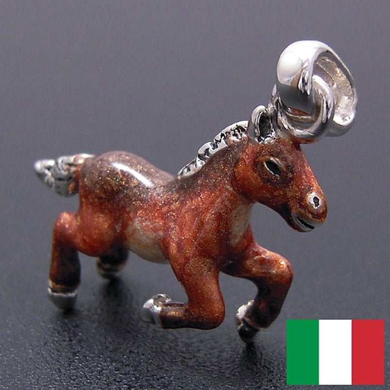 イタリア製 駆ける馬のシルバーチャーム：ブラウン　SATURNO（サツルノ）：　Made in Italy