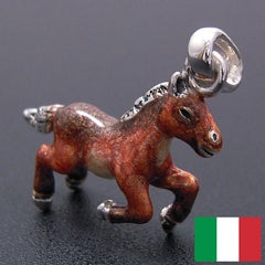 イタリア製 駆ける馬のシルバーチャーム：ブラウン　SATURNO（サツルノ）：　Made in Italy
