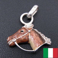 イタリア製 馬のシルバーチャーム：ライトブラウン　SATURNO（サツルノ）：　Made in Italy