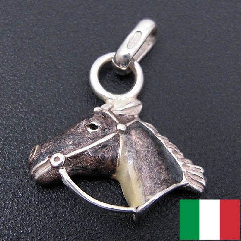 イタリア製 馬のシルバーチャーム：ダークブラウン　SATURNO（サツルノ）：　Made in Italy