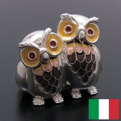 イタリア製フクロウのつがいのシルバーオブジェ　SATURNO(サツルノ)：　Made in Italy