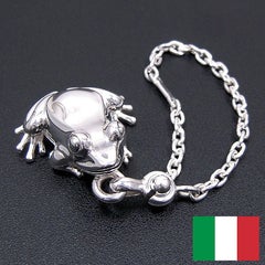 イタリア製カエルのシルバーキーホルダー（着色無し）　SATURNO（サツルノ）：　Made in Italy