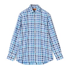 【Comfort】綿100％ブロックチェック柄ワイドカラーシャツ