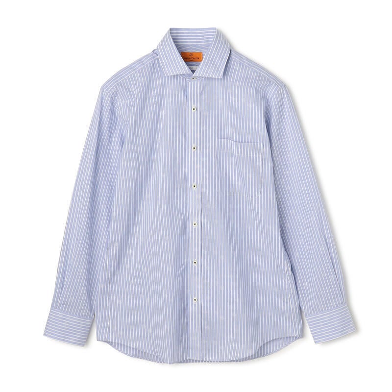 【Comfort】綿100％ ジャカード織りストライプ柄カジュアルシャツ ワイドカラー