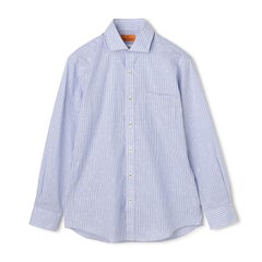 【Comfort】綿100％ ジャカード織りストライプ柄カジュアルシャツ ワイドカラー