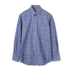 【Comfort】綿100％ ジャカード織りストライプ柄カジュアルシャツ ボタンダウン