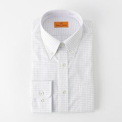 綿100％形態安定 白ドビーチェック柄長袖ワイシャツ ボタンダウン