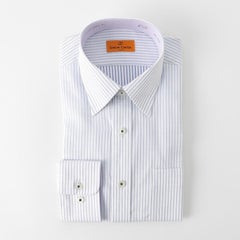 綿100％形態安定 ストライプ柄長袖ワイシャツ レギュラーカラー