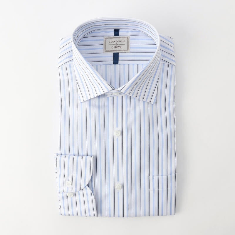【LORDSON by CHOYA】綿100％形態安定ストライプ柄長袖ワイシャツ セミワイドカラー