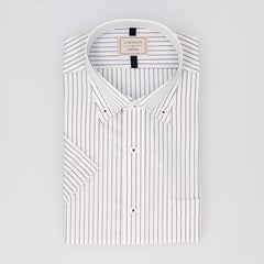 【AIR CLO COOL/】綿100％形態安定ストライプ柄半袖ワイシャツ ショートボタンダウン