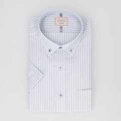 【AIR CLO COOL】綿100％形態安定ストライプ柄半袖ワイシャツ EXショートボタンダウン
