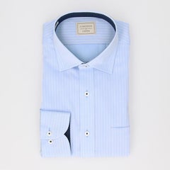 綿100％形態安定長袖ワイシャツ セミワイドカラー