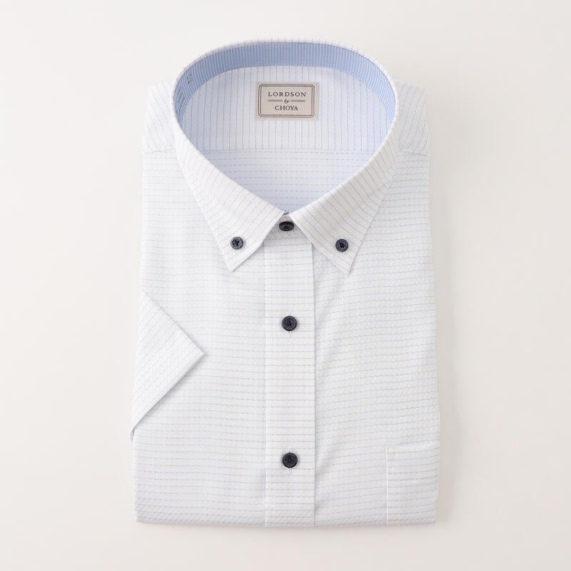 【AIR CLO DRY/吸水速乾】綿100％形態安定ドビー半袖ワイシャツ EXショートボタンダウン