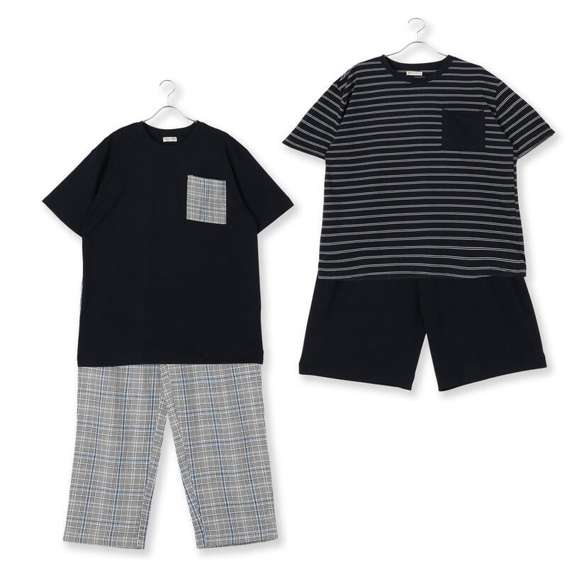【夏用】紳士C/T天竺半袖トップス/ハーフパンツ＋C/T天竺半袖トップス/長パンツ 上下組み2点セットお楽しみ袋