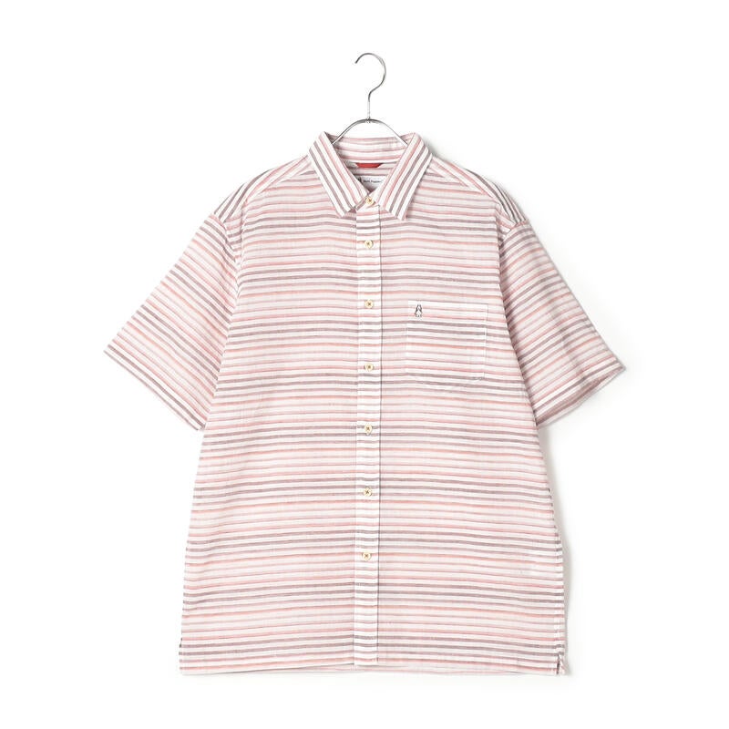 【JAPAN FABRIC】ボイルワッシャーボーダー半袖シャツ 04534