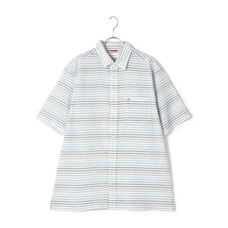 【JAPAN FABRIC】ボイルワッシャーボーダー半袖シャツ 04534