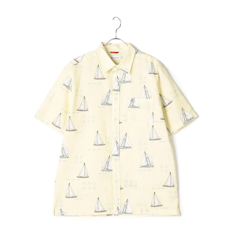 【Blue Line】JAPAN FABRIC/リップルヨットプリント半袖シャツ 04538