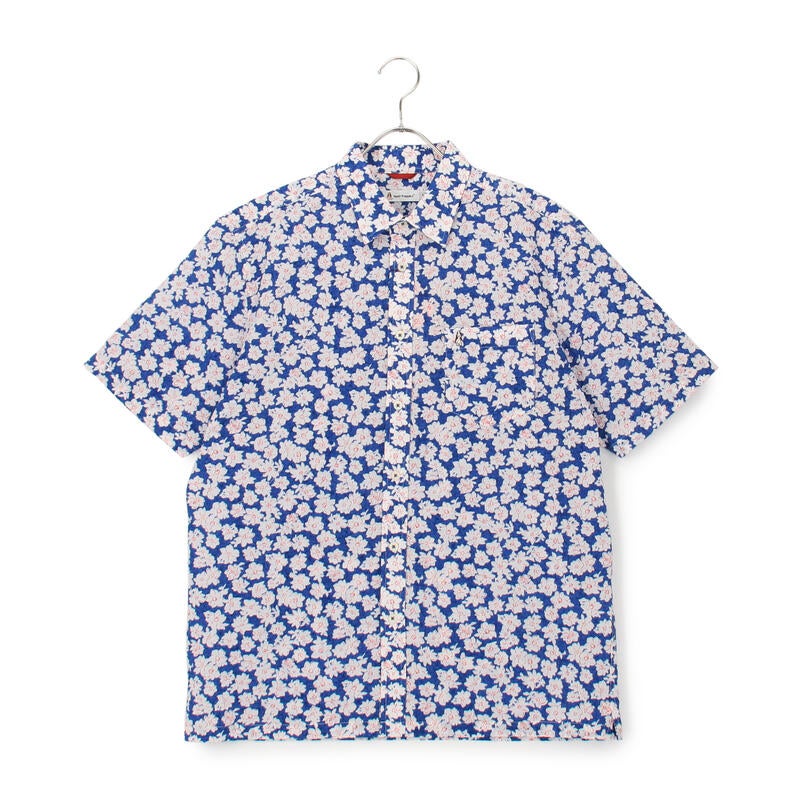 【Blue Line】JAPAN FABRIC/リップルフラワープリント半袖シャツ 04540