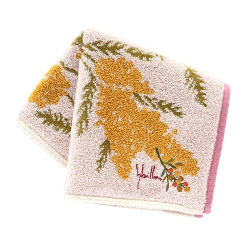 大判　タオルハンカチ（28cm）　ワンポイント　ミモザ刺繍