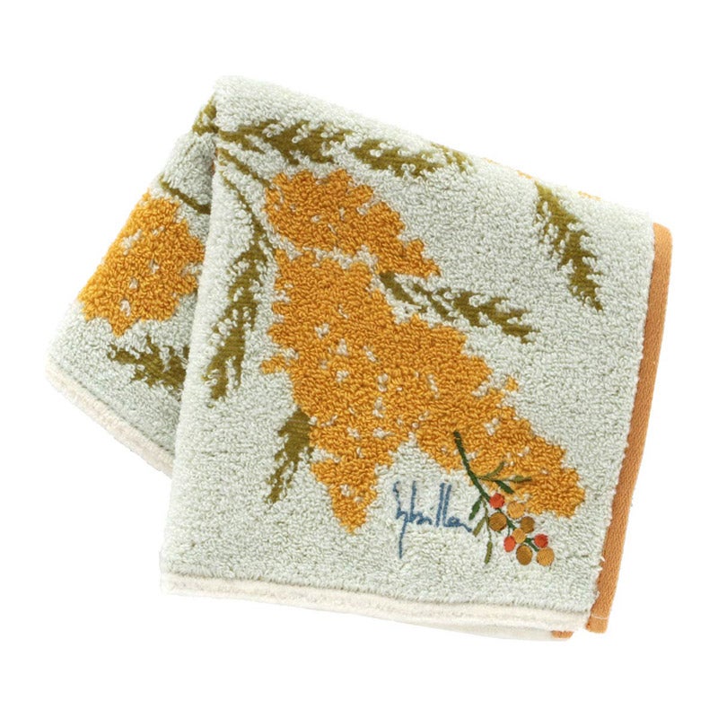 大判　タオルハンカチ（28cm）　ワンポイント　ミモザ刺繍