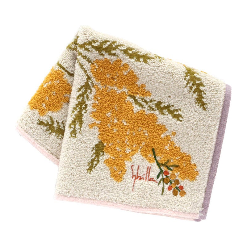 大判　タオルハンカチ（28cm）　ワンポイント　ミモザ刺繍