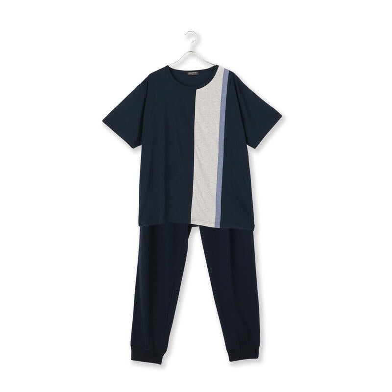 【夏用】GALLANTRY/TC天竺無地切り替え半袖トップス×無地長パンツスエットパジャマ 7252086