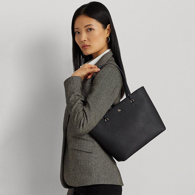 ラルフローレン 天然ラタン×レザー 大人上品 ミディアムトート! LAUREN RALPH LAUREN クロスハッチ レザー ミディアム Karly