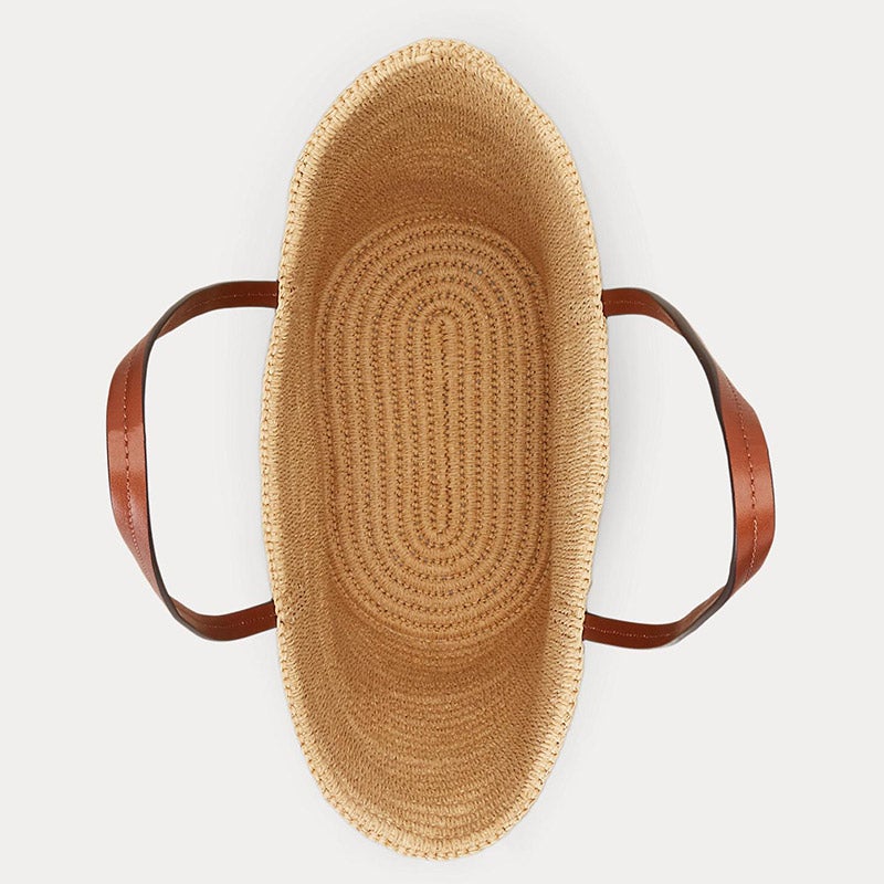 【送料込】LAUREN RALPH LAUREN_ストロー ラージ ブリー トート レザートリム ストロー ラージ Brie トート バッグ | LAUREN