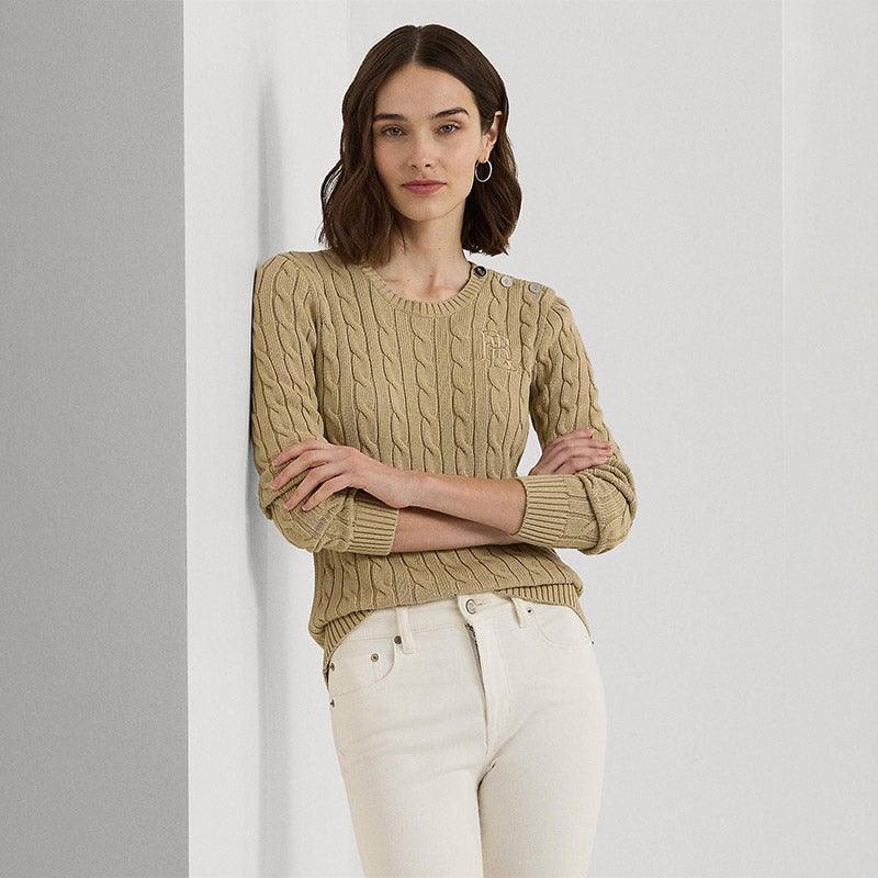 LAUREN RALPH LAUREN ボタントリム ケーブルニット コットン LAUREN RALPH LAUREN ボタントリム ケーブルニット コットン