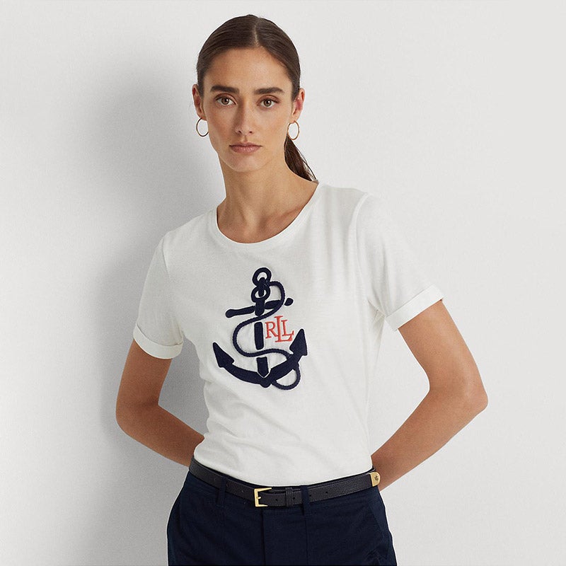 ロゴアップリケ コットンブレンド Tシャツ