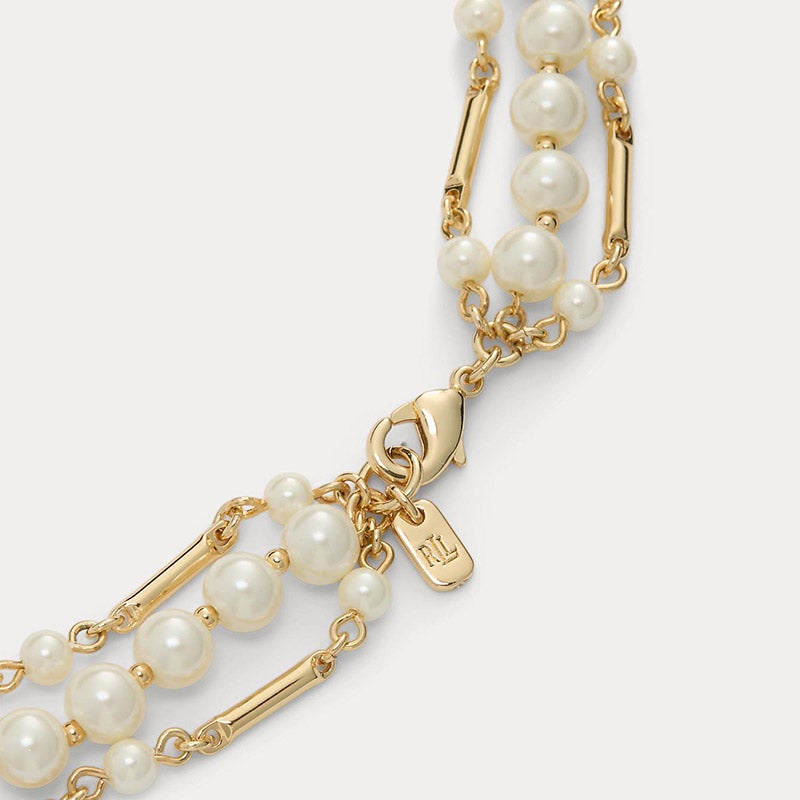 【Ralph Lauren】カラーストーンイミテーションパールネックレス LAUREN RALPH LAUREN レイヤード ゴールドプレーテッド フェイク