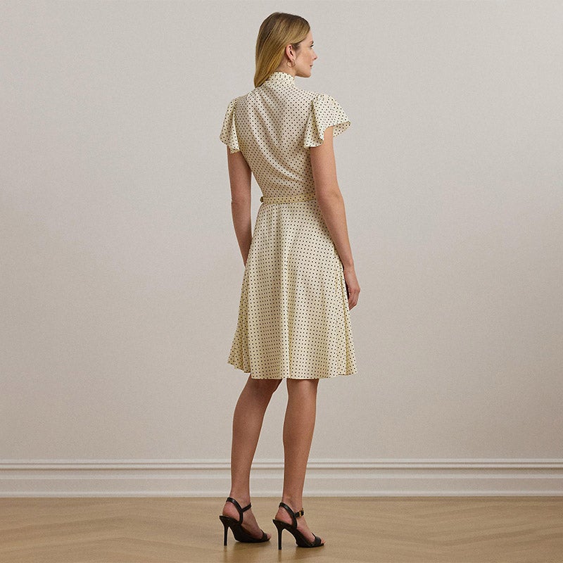 LAUREN RALPH LAUREN ポルカドット ベルテッド クレープ