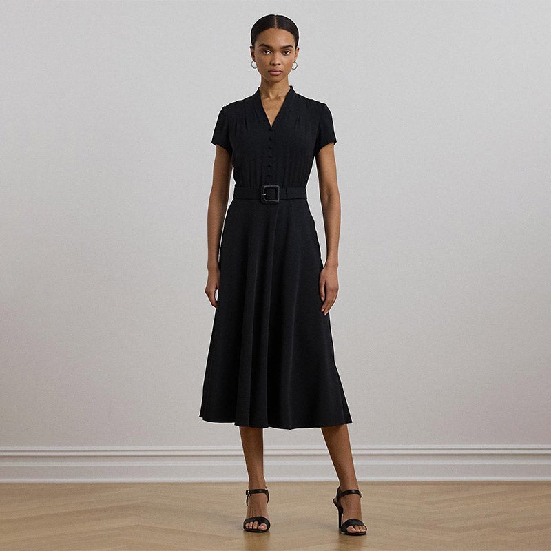【新品】LAUREN RALPH LAUREN ジョーゼットドレス　0 ローレン ラルフ ローレン LAUREN RALPH LAUREN フリルトリム