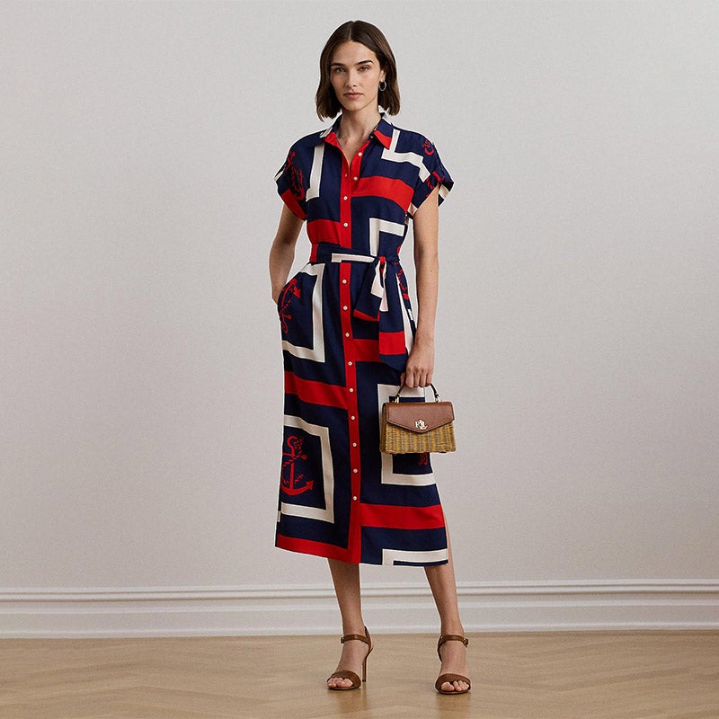 ◆Donna Karan プリントベルテッドシャツドレス ◇Donna Karan プリントベルテッドシャツドレス