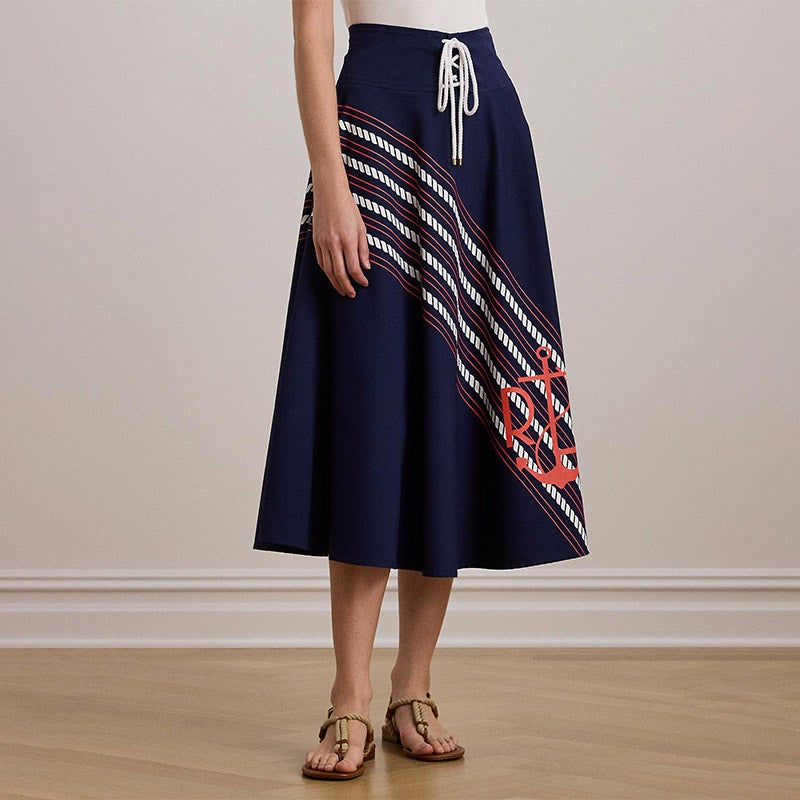 ローレン ラルフ ローレン LAUREN RALPH LAUREN ローププリント ツイル レースアップ ミディ スカート （410ネイビー） ローレン ラルフ ローレン LAUREN RALPH LAUREN ローププリント