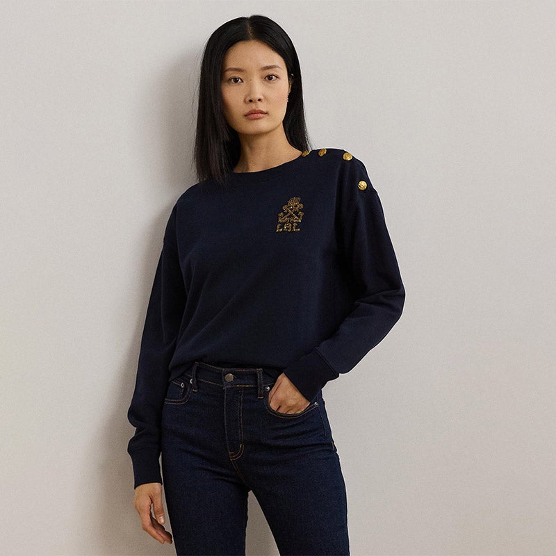LAUREN RALPH LAUREN ボタントリム フレンチ テリー スウェット
