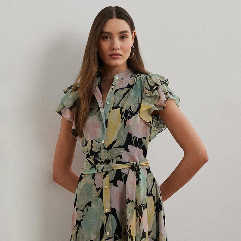【RALPH LAUREN】花柄 ベルト付 ジョーゼット シャツワンピース セール】 フローラル ベルテッド ジョーゼット シャツドレス