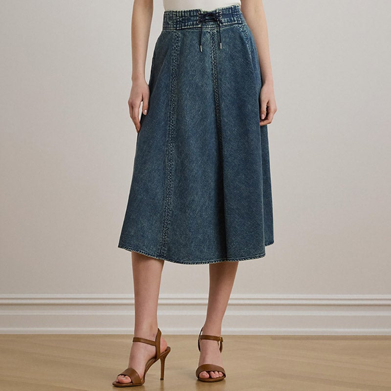 LAUREN RALPH LAUREN デニム ドローコード ミディ スカート 通販