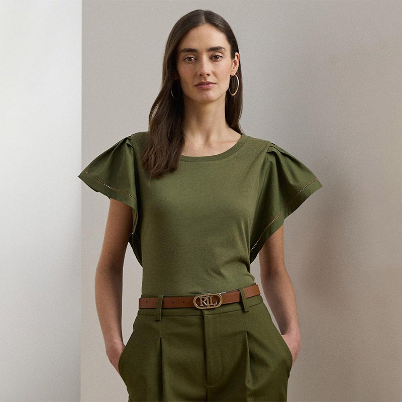 ローレン ラルフ ローレン LAUREN RALPH LAUREN ジャージー フラッタースリーブ Tシャツ （300グリーン） ジャージー フラッタースリーブ Tシャツ