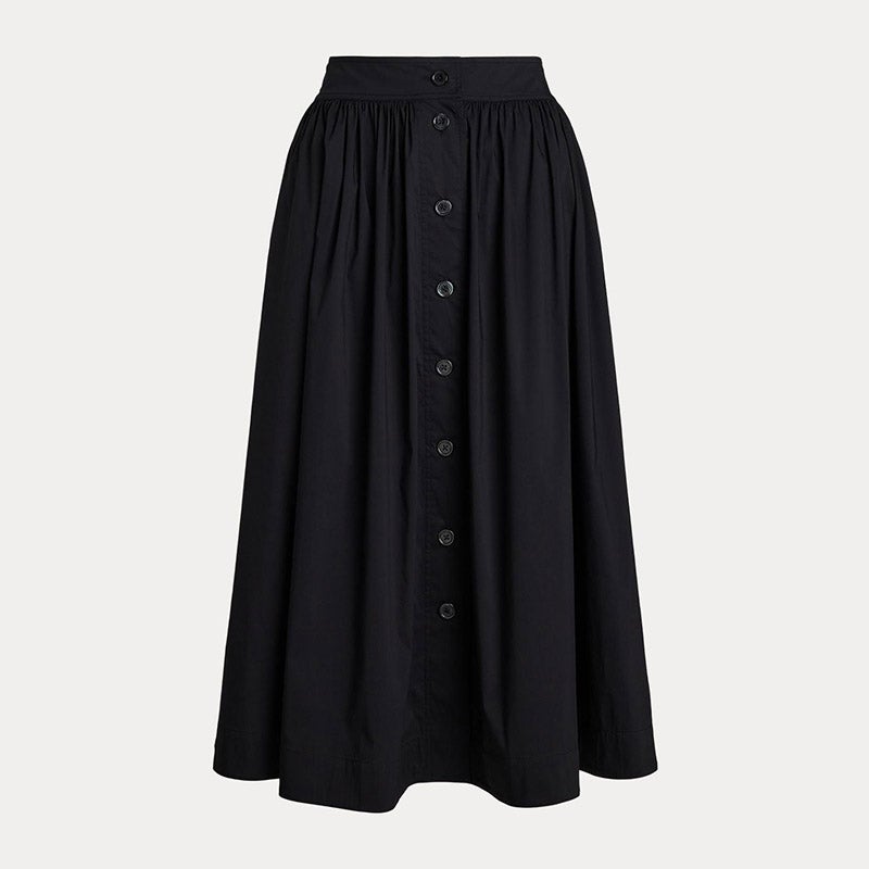 立体感◎*LAUREN RALPH LAUREN* ローププリント ミディ スカート LAUREN RALPH LAUREN ボタンフロント コットンブレンド スカート
