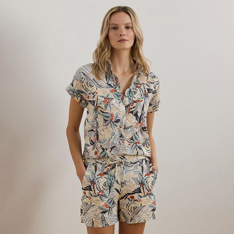 (取寄) ローレン ラルフローレン レディース ピティート リラックスド-フィット フィット プリント ショート スリーブ シャツ Lauren Ralph Lauren women Petite セール】リラックス フィット プリント ショートスリーブ シャツ